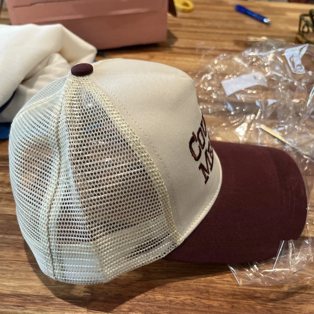 Could Be Meaner Trucker Hat Cream Burgundy Two Tone Baseball Cap
